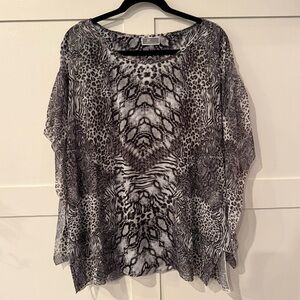 JM Collection Animal Print Flowy Blouse with Sparkles - XL